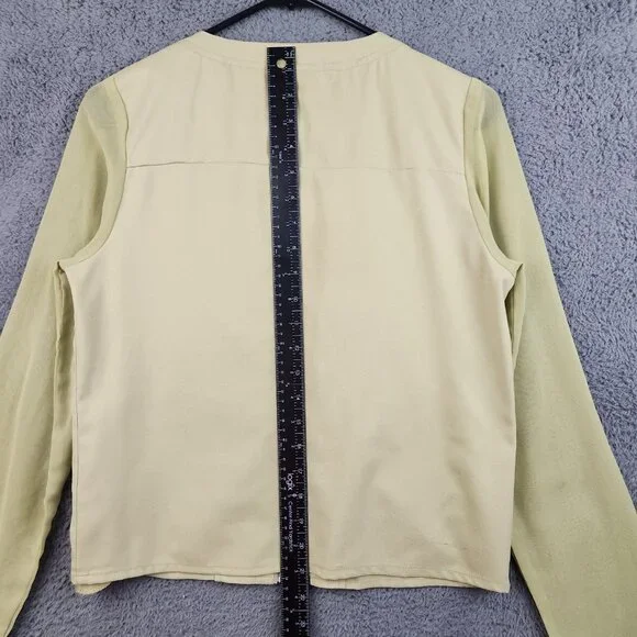 Women's Lime Green Sheer Coquette Ruffle Zip Up Blouse Small Romantic Layered - Picture 9 of 10